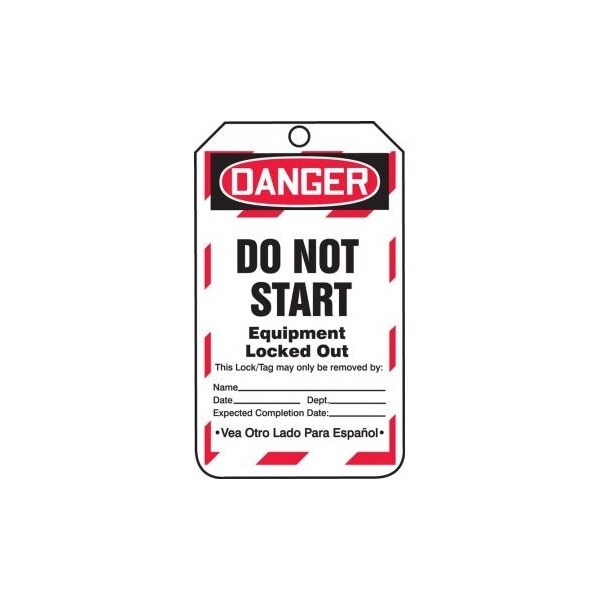 Accuform Safety Tags, DANGER DO NOT START EQUIPMENT LOCKED OUT Bilingual Spanish, 5.75in x 3.25in, 25PK TSP182PTP - main